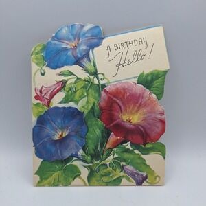 Vintage‎ Forget Me Not Card Happy Birthday Floral Morning Glory Flowers Hazel